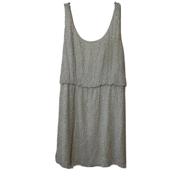 Alice + Olivia Womens Sleeveless Beaded Dress Gray 6 Scoop Neck Deep Back Silver - Picture 1 of 6